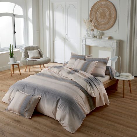 Housse de couette en percale de coton dégradé rayé Beige 200x200 cm
