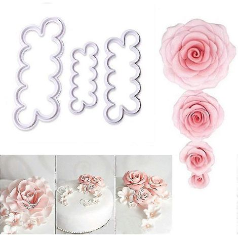 3-teiliges Rosen-Ausstechformen-Set für Fondant, Kekse und Kuchen, verschiedene Größen, Backform, Tortendekoration, Modellierwerkzeug
