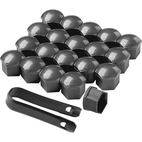 20 Pièces 17 mm Voiture Roue Cache-Écrous, Bouchon à Vis de Moyeu de Voiture Universel, Cache-Écrou de Pneu Hexagonal avec Outil de Retrait (Gris) (1/5)