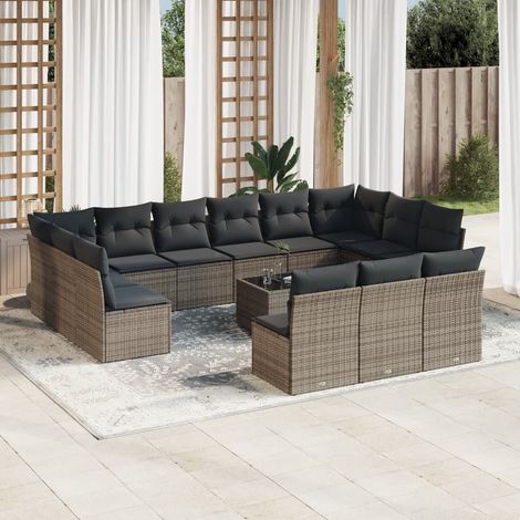 14-tlg. Garten-Sofagarnitur mit Kissen Grau Poly Rattan vidaXL (1/3)