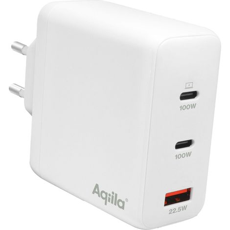 Aqiila USB-C Ladegerät de 120 W, Schnellladegerät GaN, PD, PPS, Quick Charge, Netzteil de, 2 USB-C Anschlüsse, 1 USB-A, 100-240 V, auch für Notebook geeignet, kompaktes Design, Chargebird W4 (1/5)