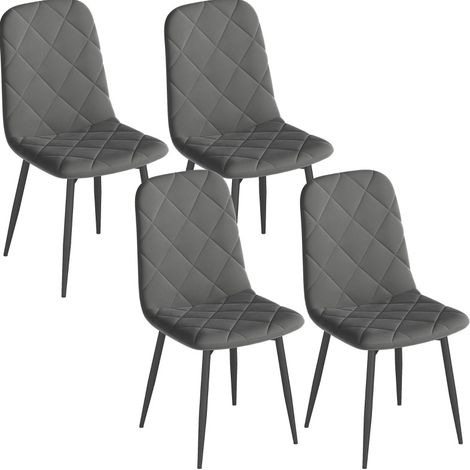 Lot de 4 chaises de salle à manger gris velours avec dossier, pieds métal, 45x54x87 cm (1/5)