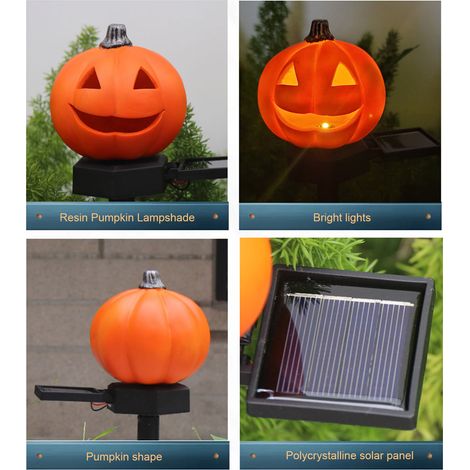 Lampe solaire citrouille décorative d'Halloween pour jardin, terrasse ou allée. (1/5)