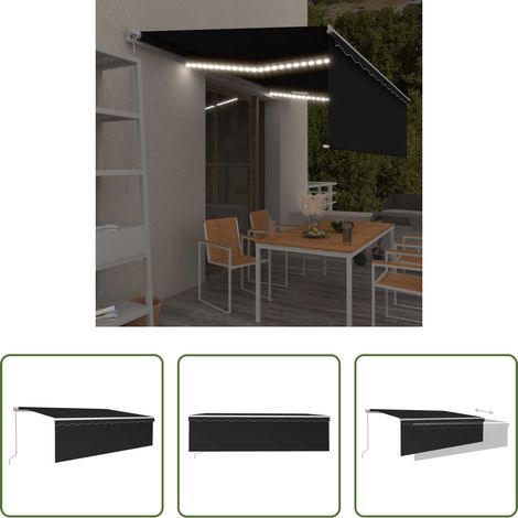 Einziehbar -  Markise Manuell Einziehbar mit Rollo & LED 5x3 m Anthrazit (1/5)