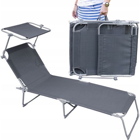 SILLA DE JARDÍN PLEGABLE CON TECHO SILLA DE PLAYA DE ACERO GRIS