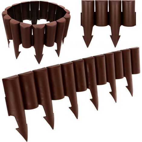 Palisaden-Gartenzaun-Einfassung für Rasenbeete, braunes Beet-Set, 5 m (1/5)
