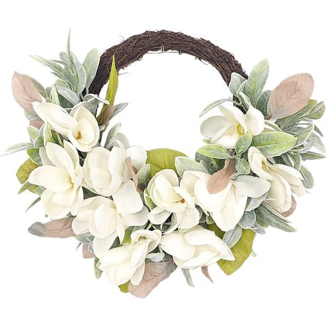 Couronne de magnolia avec oreilles de mouton artificielles, une couronne de fleurs à porter toute l'année, au quotidien, à accrocher aux portes. (1/3)