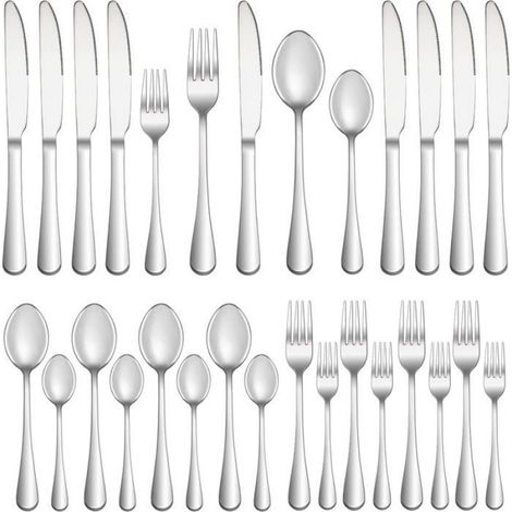 Service De Couverts En Acier Inoxydable - 24 Pièces Pour 4 Personnes - Fourchettes Cuillères Couteaux Dessert - Lavable Au Lave-Vaisselle (1/5)
