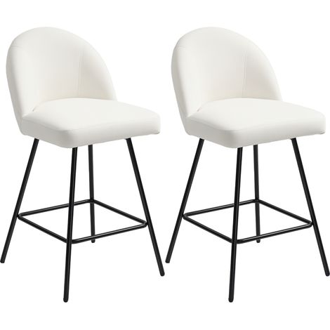 2 set di sgabelli da bar con schienale in velluto, sedie alte con poggiapiedi per isola cucina e bancone bar, 48,5x56x92 cm, bianco crema