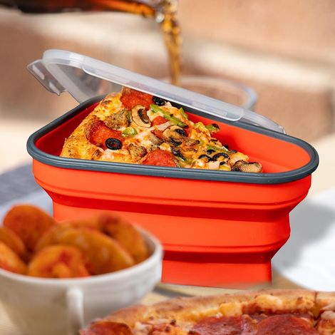 Verstellbare, faltbare Silikon-Pizzabox, dreieckiger Pizzabehälter, orange, Einheitsgröße (1/5)