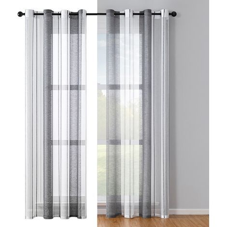 Tende bianco sporco effetto lino, Tessuto traforato per soggiorni e camere da letto—Uniscono intimità e diffusione della luce, Set di 2 pannelli (175 x 140 cm). (1/5)