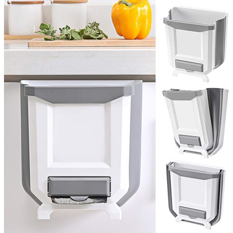 Poubelle Suspendue - 2 5 Galons - Pliable - Pour Cuisine Salle De Bain Bureau Chambre Et Voiture - Blanc (1/5)