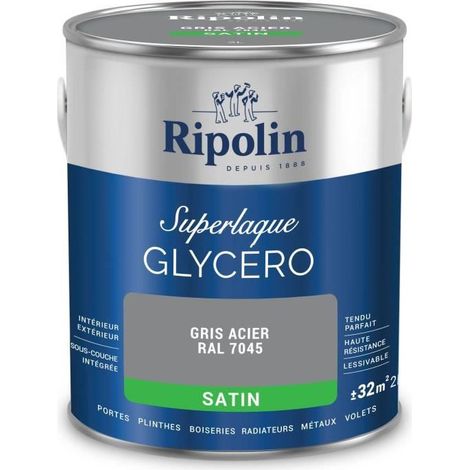 Laque glycéro gris acier RAL 7045 satin - RIPOLIN - 2 L