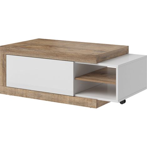 Couchtisch Azior mit 1 Tür, Weiß und Holzoptik, 120-153.5cm (1/5)