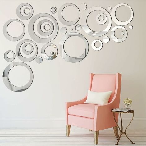 Sticker mural miroir 3D en acrylique - Miroir argenté (135 mm de diamètre)