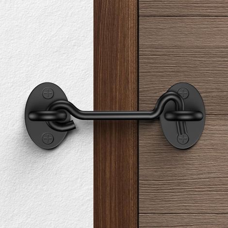 Loquet de porte (10,2 cm), en acier inoxydable avec vis, crochet et œillet de verrouillage pour porte coulissante, fenêtre, armoire, idéal pour chambre à coucher, salle de bain, extérieur, noir (1/5)