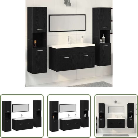 Badezimmermöbel Set - Badezimmermöbel-Set 4 pcs Schwarz Eichen-Optik Holzwerkstoff (1/5)