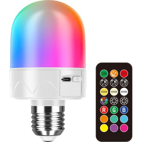 Ampoule LED rechargeable FULEADTURE avec télécommande, culot E27 magnétique, 3 températures de couleur + 9 couleurs RGB, 3 W (1/5)