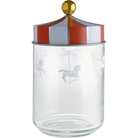 Alessi Circus MW30/100 - Barattolo Ermetico di Design, in Vetro Serigrafato con Coperchio in Banda Stagnata, 100 cl (1/5)