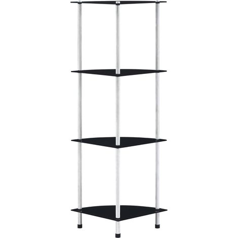 Étagère 4 niveaux Étagère de Rangement - Armoire de Rangement Noir 30x30x100 cm Verre trempé BV491109 - BonneVie (1/5)