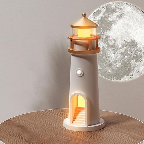 Décoration de Phare, Phare avec Lumière LED Lampe de Phare à Projection de Lune Balise avec Capteur Automatique Cadeau de Noël Anniversaire Thanksgiving Saint-Valentin, 24 x 7 cm (1/5)