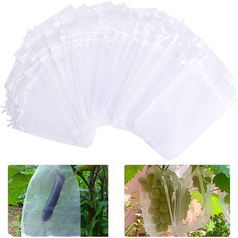 20x30 cm, 100 pezzi per confezione, sacchetti protettivi trasparenti per frutta, sacchetti a rete per piante da giardino e frutta con coulisse. (1/5)