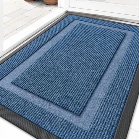 Tapis d'entrée imperméable pour intérieur/extérieur, toutes saisons, en caoutchouc naturel, résistant à la décoloration, facile à nettoyer, 89 x 58 cm, bleu clair