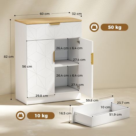 Buffet design contemporain, meuble de stockage blanc avec tiroir et étagère ajustable, armoire de salon modulable (1/5)