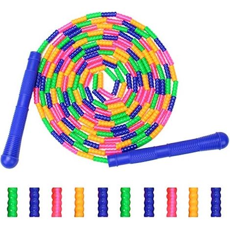 Corde à Sauter Longue - 16 Pièces en Plastique Segmenté sur Cordon Nylon Tressé - Pour Double Dutch 4 à 5 Personnes - Réglable par Nœud - 1 Unité (1/3)