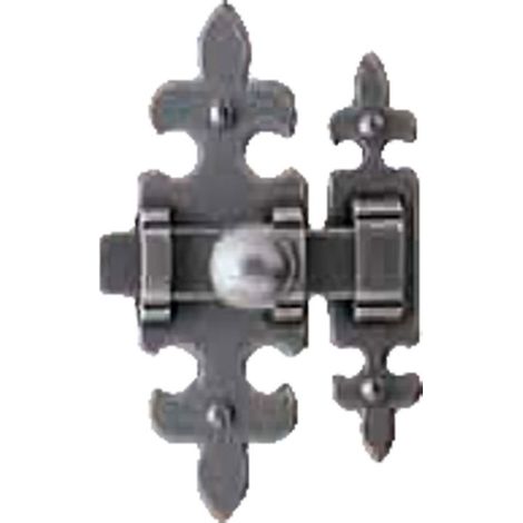 Targette avec gâche - Décor : Cémenté patiné - Matériau : Fer - Platine : 35 x 110 mm - BOUVET
