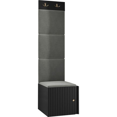 Meuble d'entrée Hartford 386, Noir, 186x42x46cm, Stratifié, Tissu, MDF, Murale, À poser