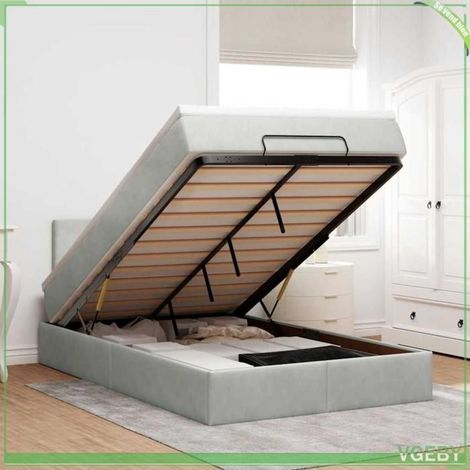 Cadre de lit ottoman - 120x200 cm - Velours gris clair - Matelas 20 cm ressorts ensachés - Rangement hydraulique (1/5)