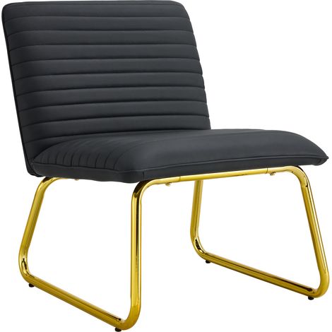 Silla voladiza tapizada sin reposabrazos de PU negro con estructura metálica dorada HOMVRA (1/5)