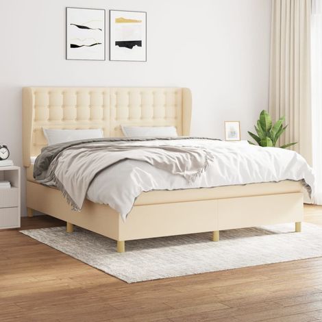 Sommier à lattes de lit avec matelas Crème 160x200 cm Tissu (1/5)