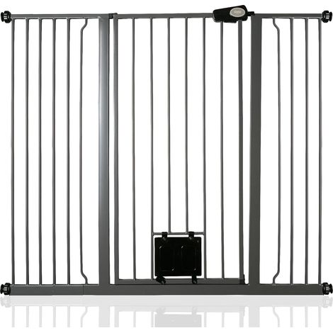 Bettacare Pet Gate with Lockable Cat Flap, 126.7cm - 134.3cm, Slate Grey, 104cm in Height