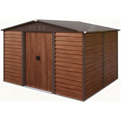 10X8ft Galvanized Metal Garden Shed Outdoor Tool Storage Shed With Base Brown (1/5)