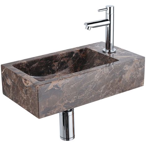 Saniclass Fuente Ensemble fontaine - 40x22x10cm - trou de robinet à droite - robinet de fontaine chrome - bouchon de vidange - siphon bas - Dark