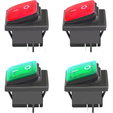 4 Pcs Mini Interrupteur ON-OFF Interrupteur à Bascule étanche avec Voyant Lumineux Interrupteur marche Arret de Type SPST 4 Broches 2 Positions 16A 250VAC Rouge Vert (1/5)