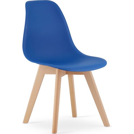 Sedia di design Kito blu con gambe in legno di faggio (1/5)