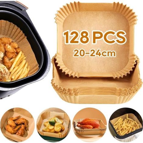 Papier de cuisson pour friteuse sans huile, 128 pièces de papier de cuisson carré jetable, Papier Sulfurisé pour friteuse à air5-8 (1/4)