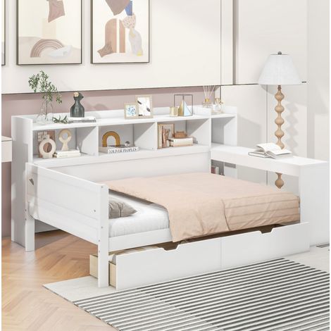 Cama dormitorio con escritorio y cajones blanca OKMYHOME (1/5)