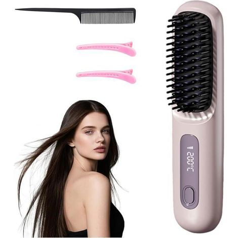 Ecleanfy - Brosse lissante sans fil 2026 - 199 millions d'ions négatifs, compacte et idéale pour les voyages avec écran LED, (Violet clair) (1/5)