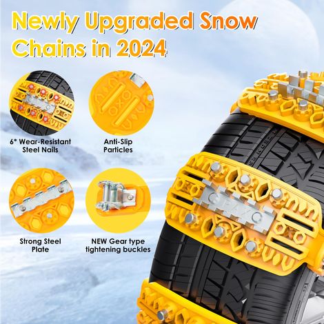 Catene da neve per auto da 6 pezzi per tutti i tipi di veicoli con raschiaghiaccio, materiale di alta qualità, trazione migliorata con inserti in metallo, facile installazione, 165 mm-275 mm (1/4)