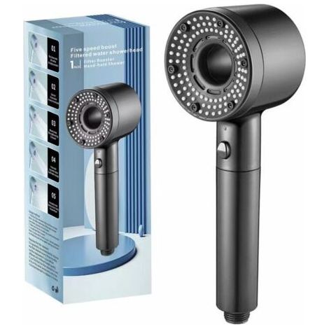 Pommeau de Duche Haute Pression, Pommeau de Duche Economie Deau avec Tuyau Douche 1.5M, Anti Calcaire Douchette avec Filtre, Douche Pommeau avec 5 Modes de Jet (1/4)