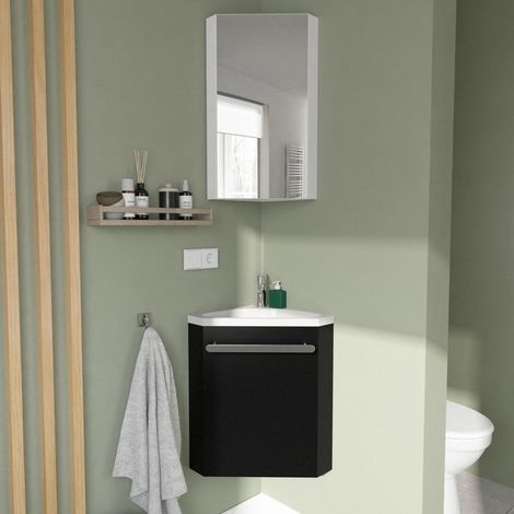 SKINO Eckwaschbecken + Badezimmerschrank