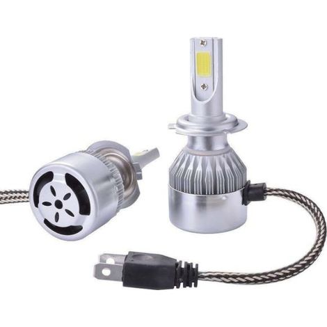 Coppia kit lampade luci LED auto Fiat Punto EVO fari H4 C6 7600LM 36w 6000k COB H7 6000K
