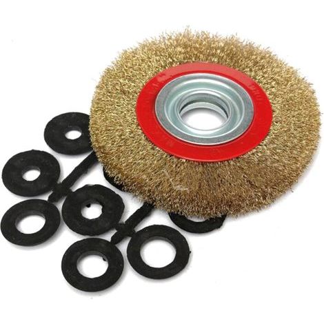 Brosse à roue métallique de 6 pouces en acier inoxydable, pour meuleuse d'établi, polissage, ébavurage, rouille et élimination de la peinture (1/5)