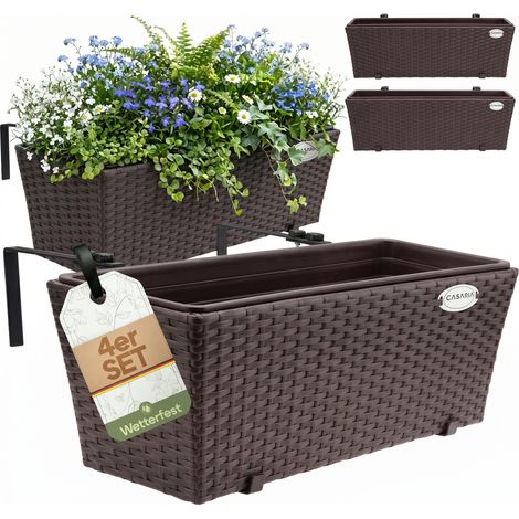 Casaria® 4x Maceteros para Balcón 60x20x19 11L Incl. Soporte de Montaje Jardinera de Terraza Exterior Maceta Colgante Marrón (1/5)