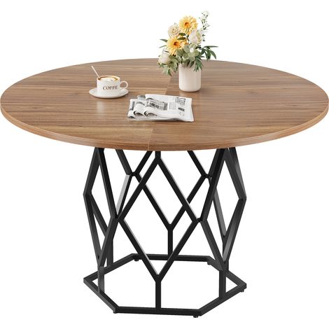 Table À Manger Ronde Robust Restaurant, 120 cm, Style Rustique Industriel, Base Métal Noir, Pour 4-6 Personnes, Fer Noir + Marron (1/5)