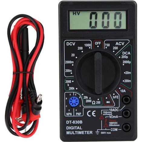 DT-830B Multimètre Numérique AC DC Testeur de Tension Amp Volt Ohm Testeur avec écran LCD, Mesure la Tension, le Courant, la Résistance, le Transistor (DT-830B noir) (1/4)
